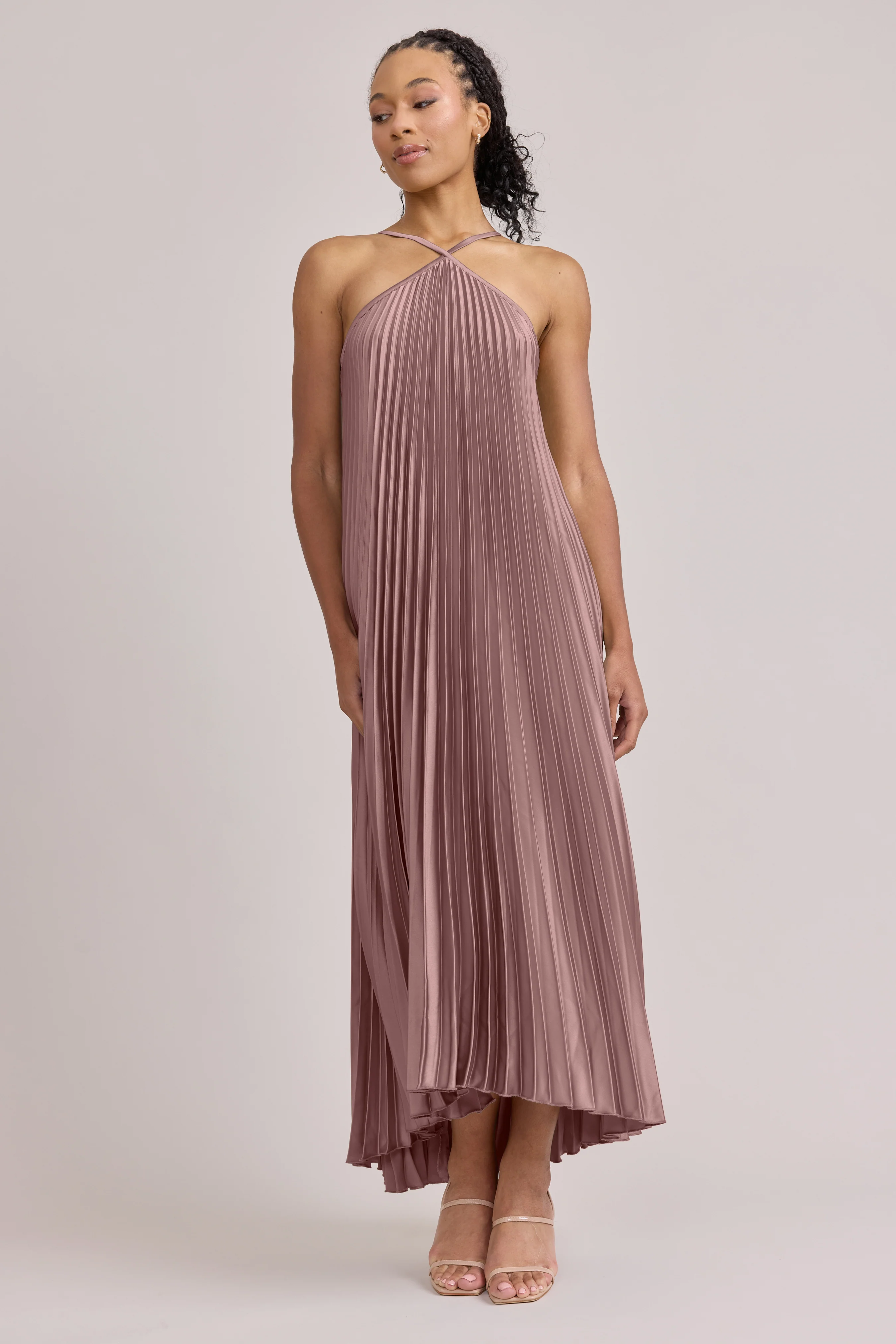 Rayne Satin Pleated Dress | Made To Order - Image 127