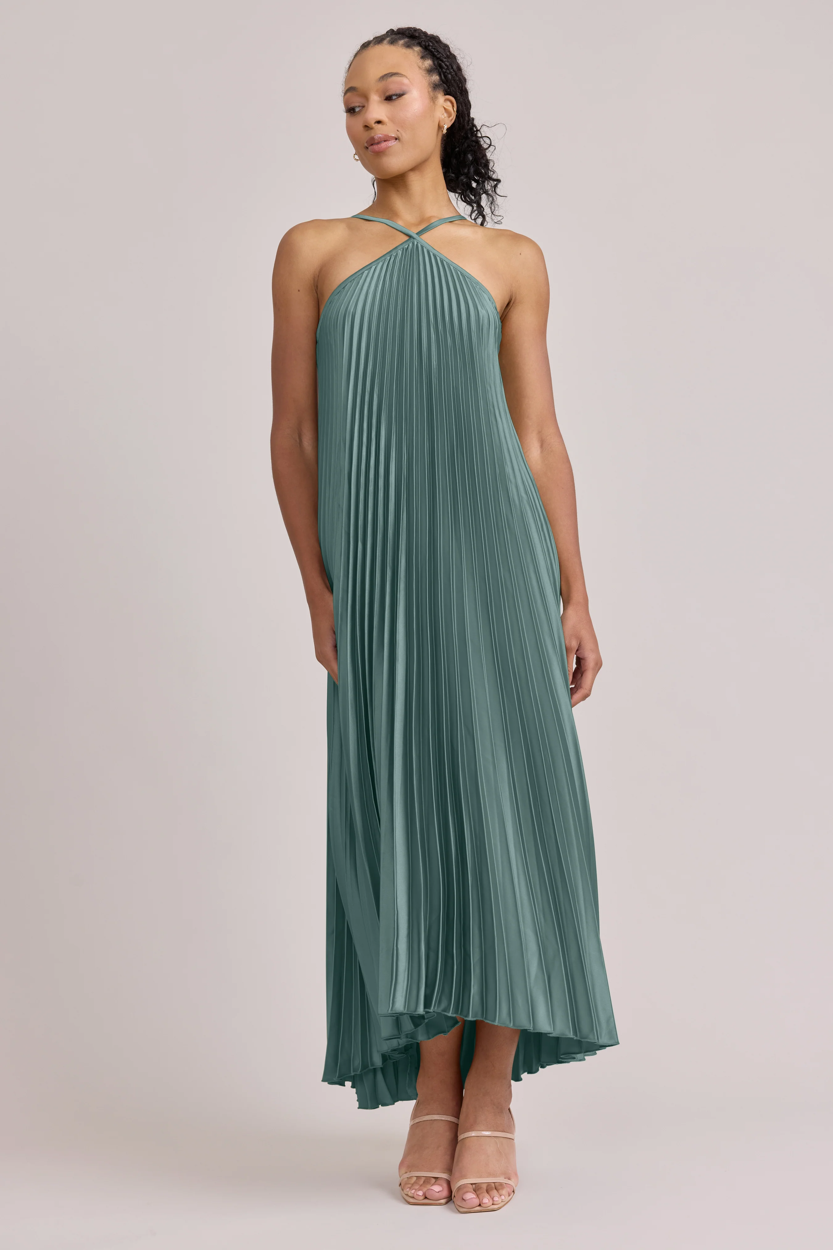 Rayne Satin Pleated Dress | Made To Order - Image 128