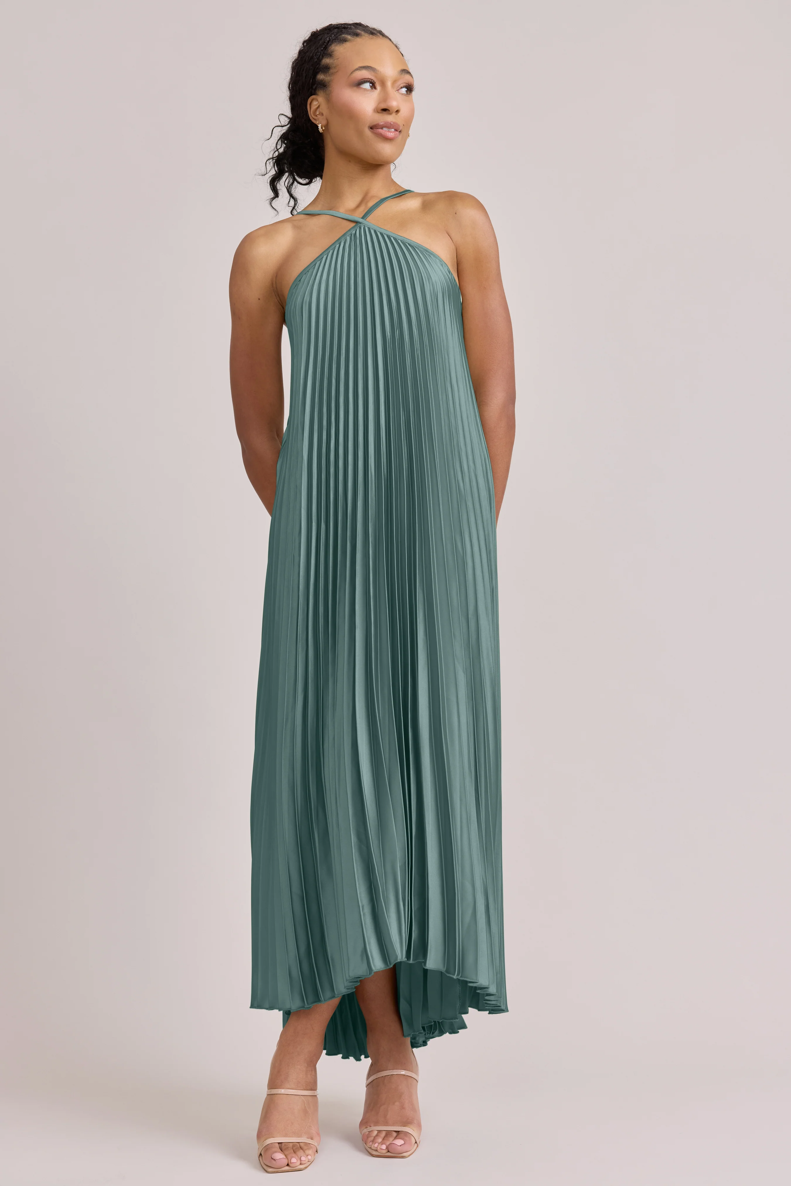 Rayne Satin Pleated Dress | Made To Order - Image 130