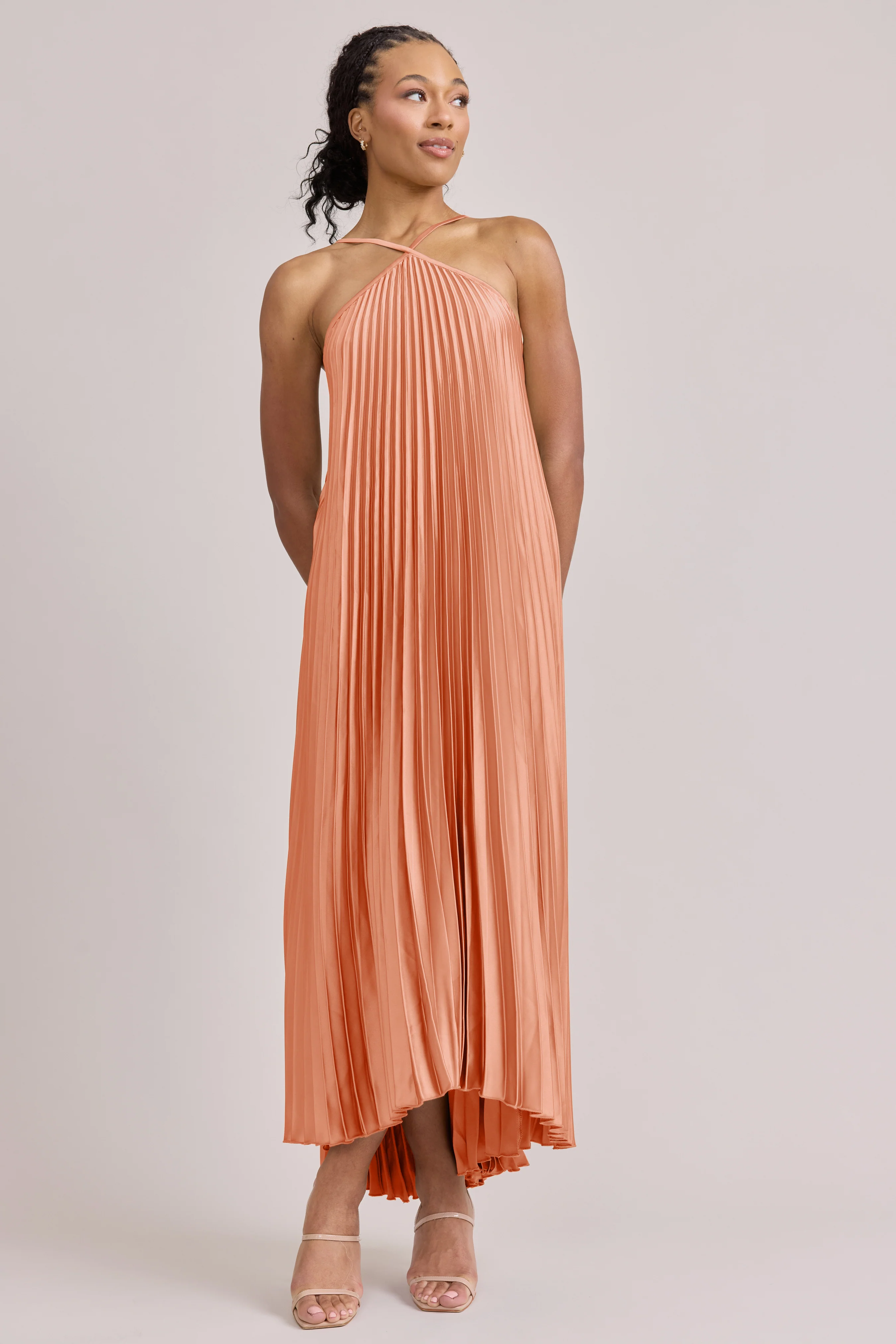 Rayne Satin Pleated Dress | Made To Order - Image 146