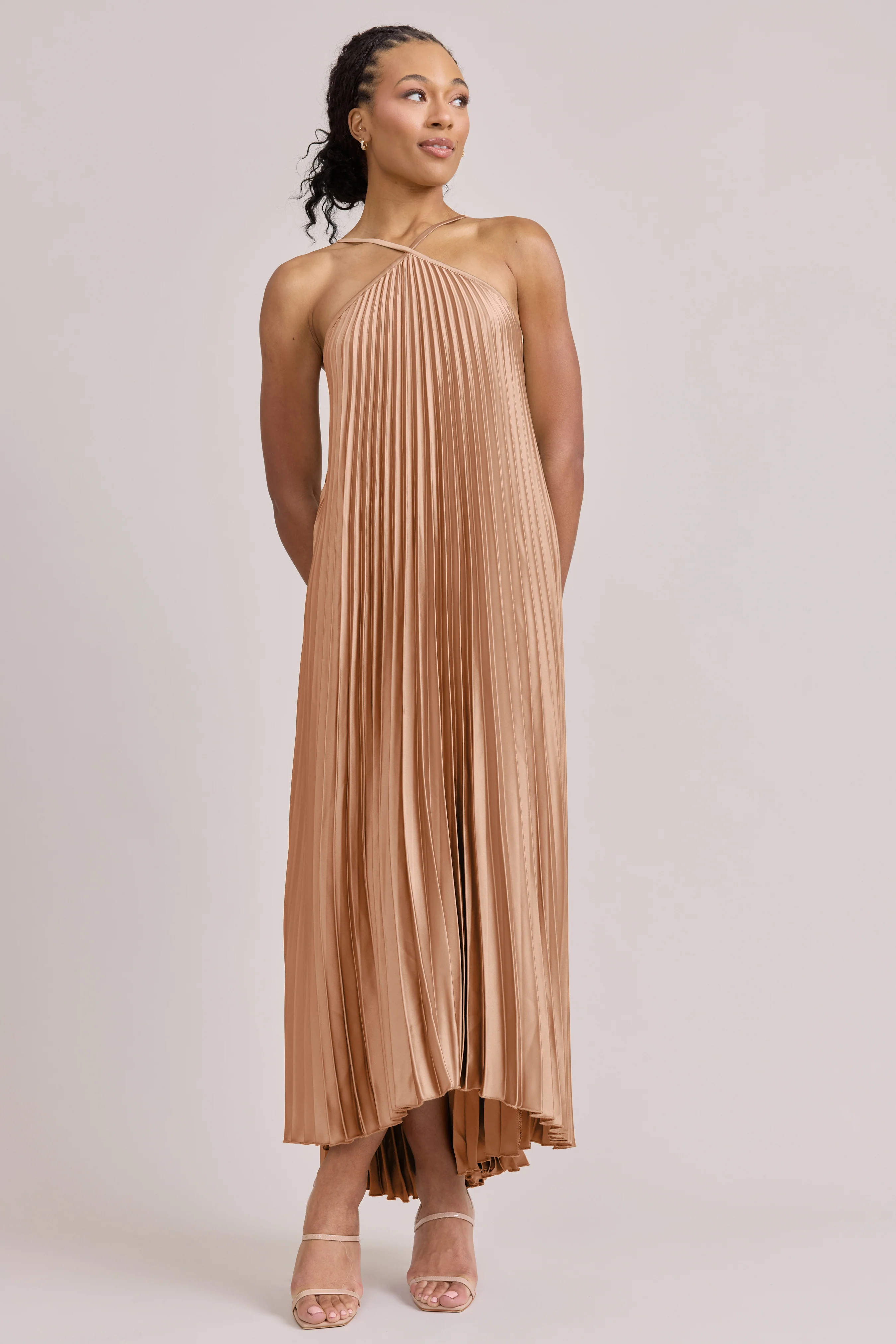 Rayne Satin Pleated Dress | Made To Order - Image 155