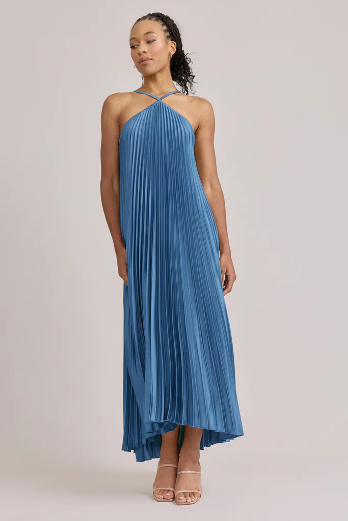 Rayne Satin Pleated Dress | Made To Order - Image 164