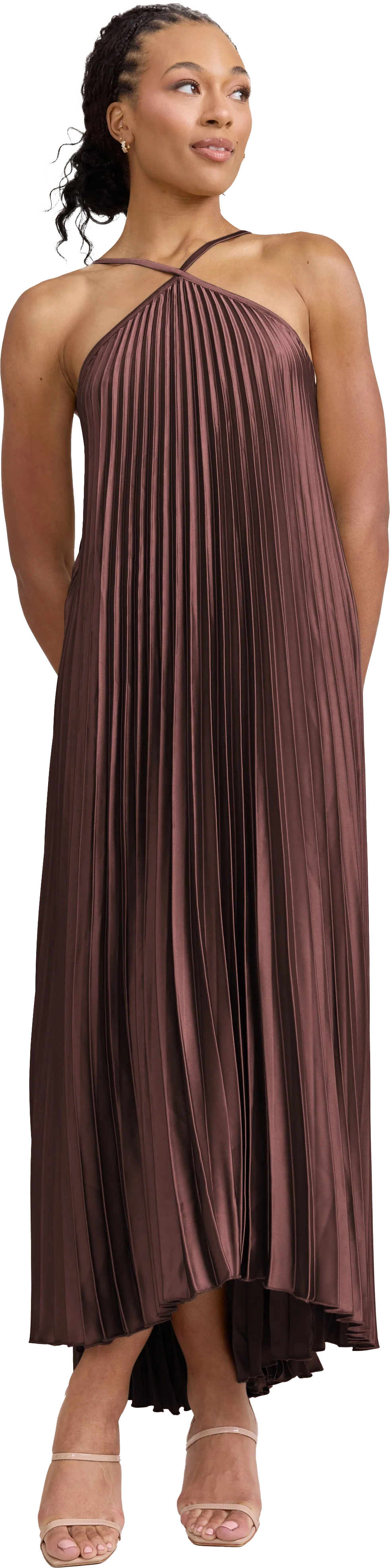 Rayne Satin Pleated Dress | Made To Order - Image 195
