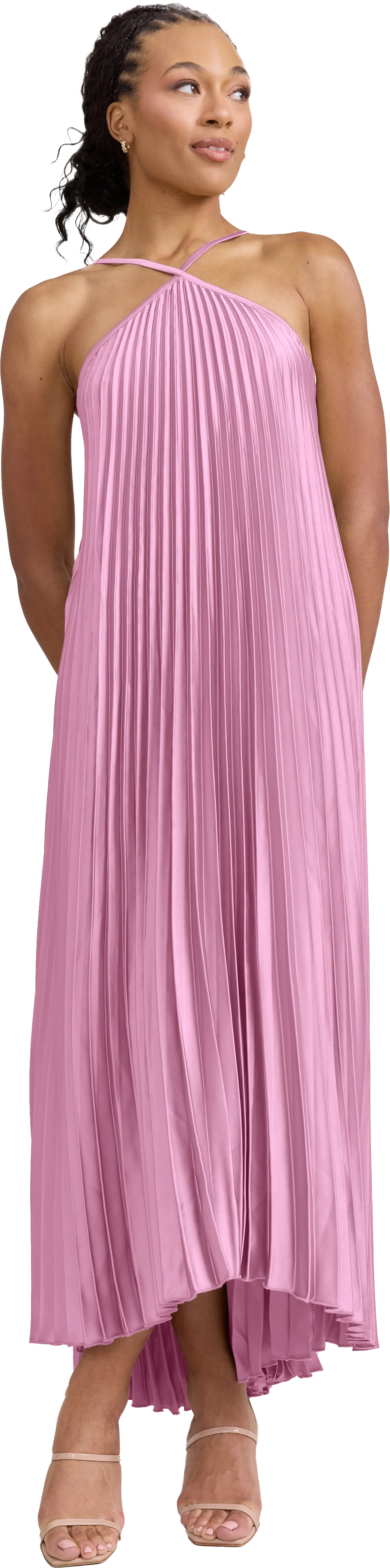 Rayne Satin Pleated Dress | Made To Order - Image 198
