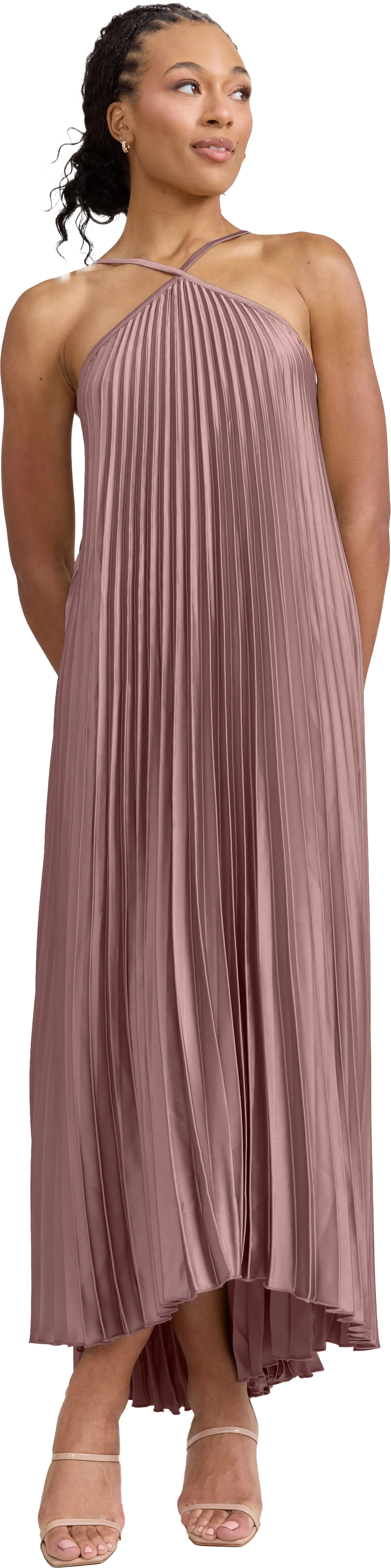 Rayne Satin Pleated Dress | Made To Order - Image 207