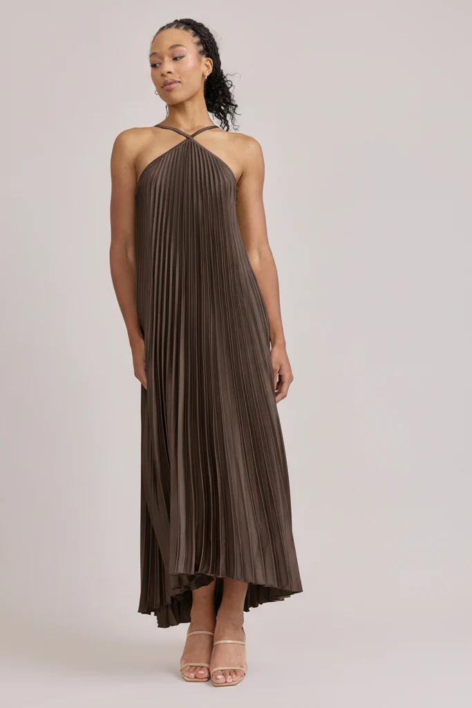 Rayne Satin Pleated Dress | Made To Order - Image 218