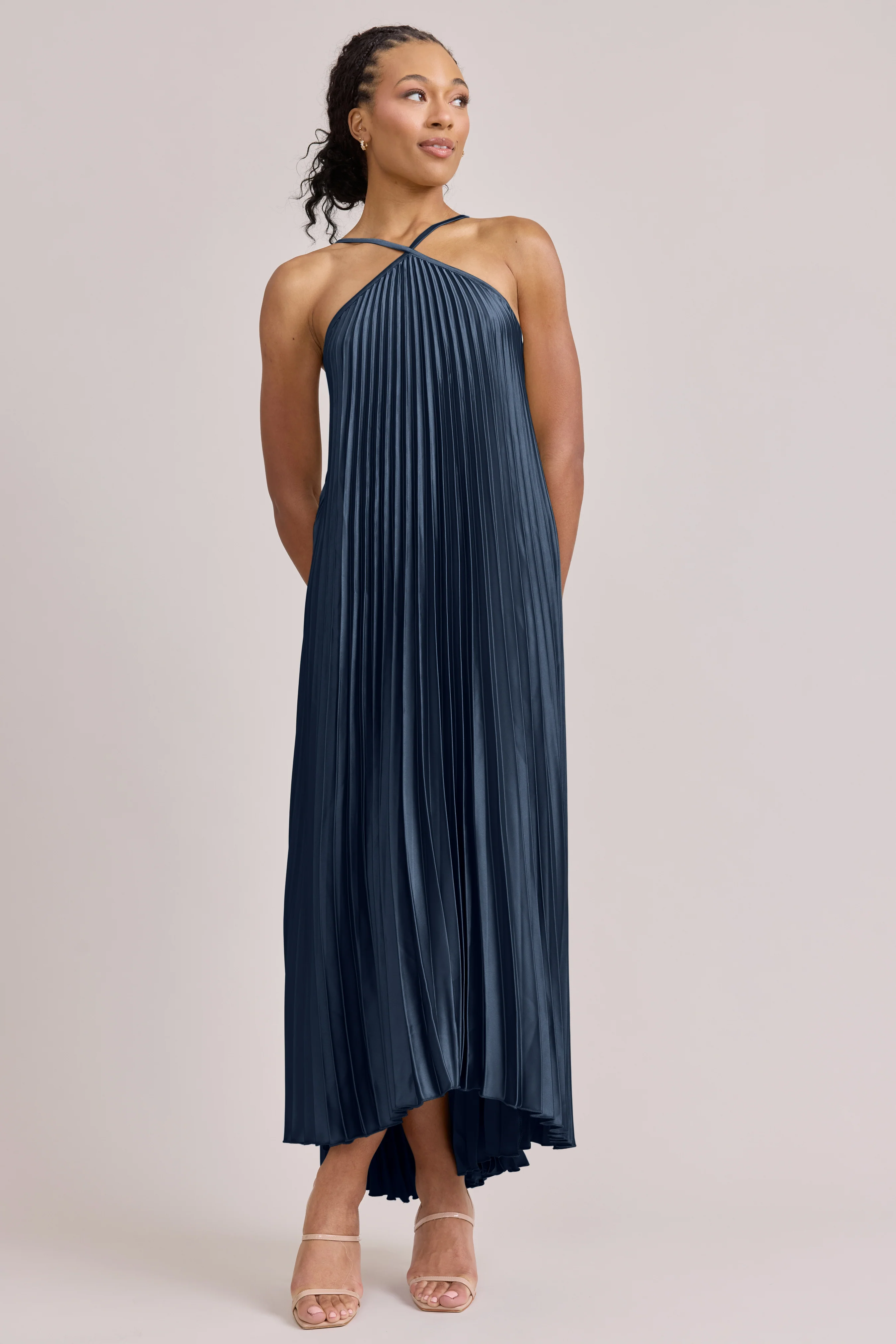 Rayne Satin Pleated Dress | Made To Order - Image 53