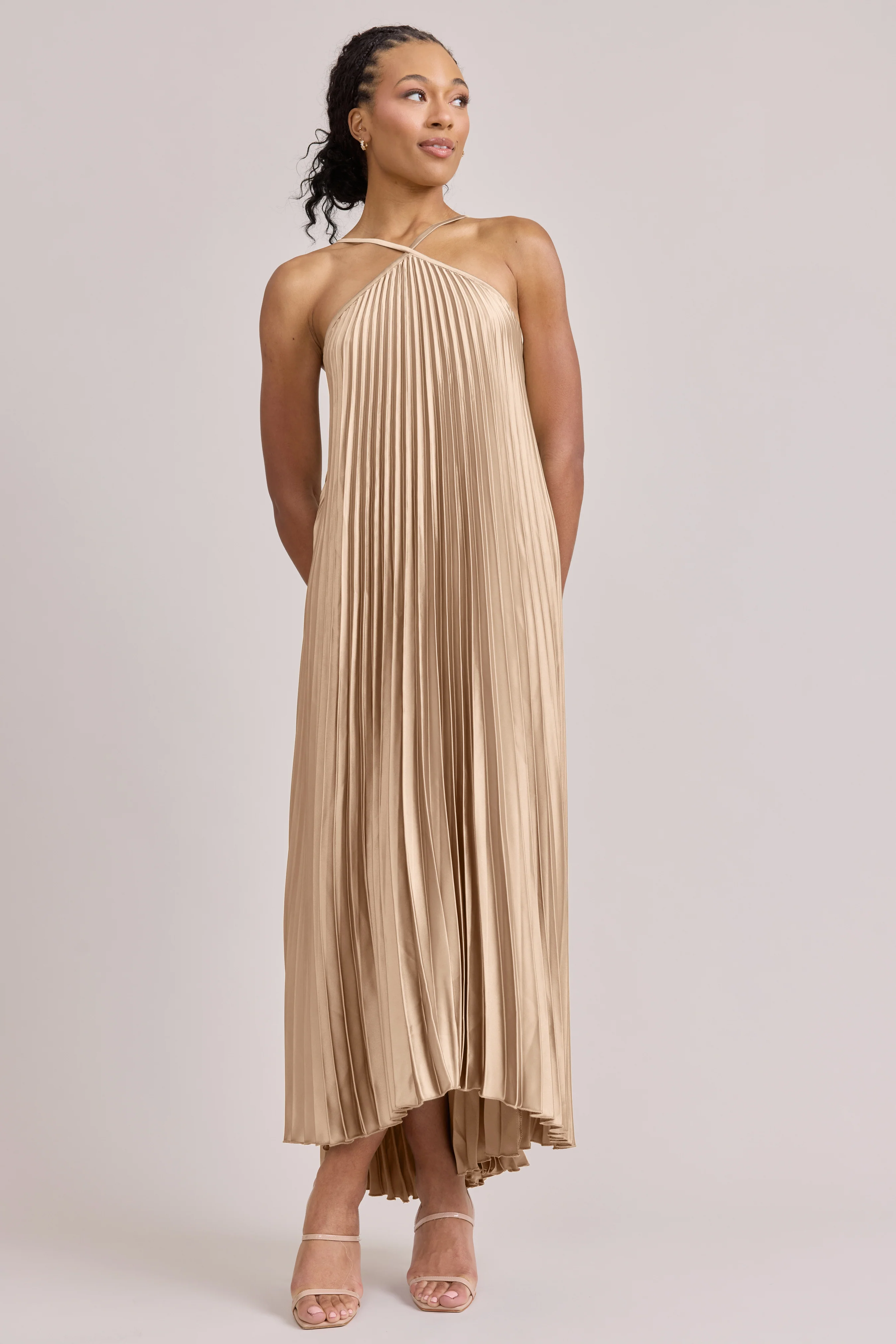 Rayne Satin Pleated Dress | Made To Order - Image 69
