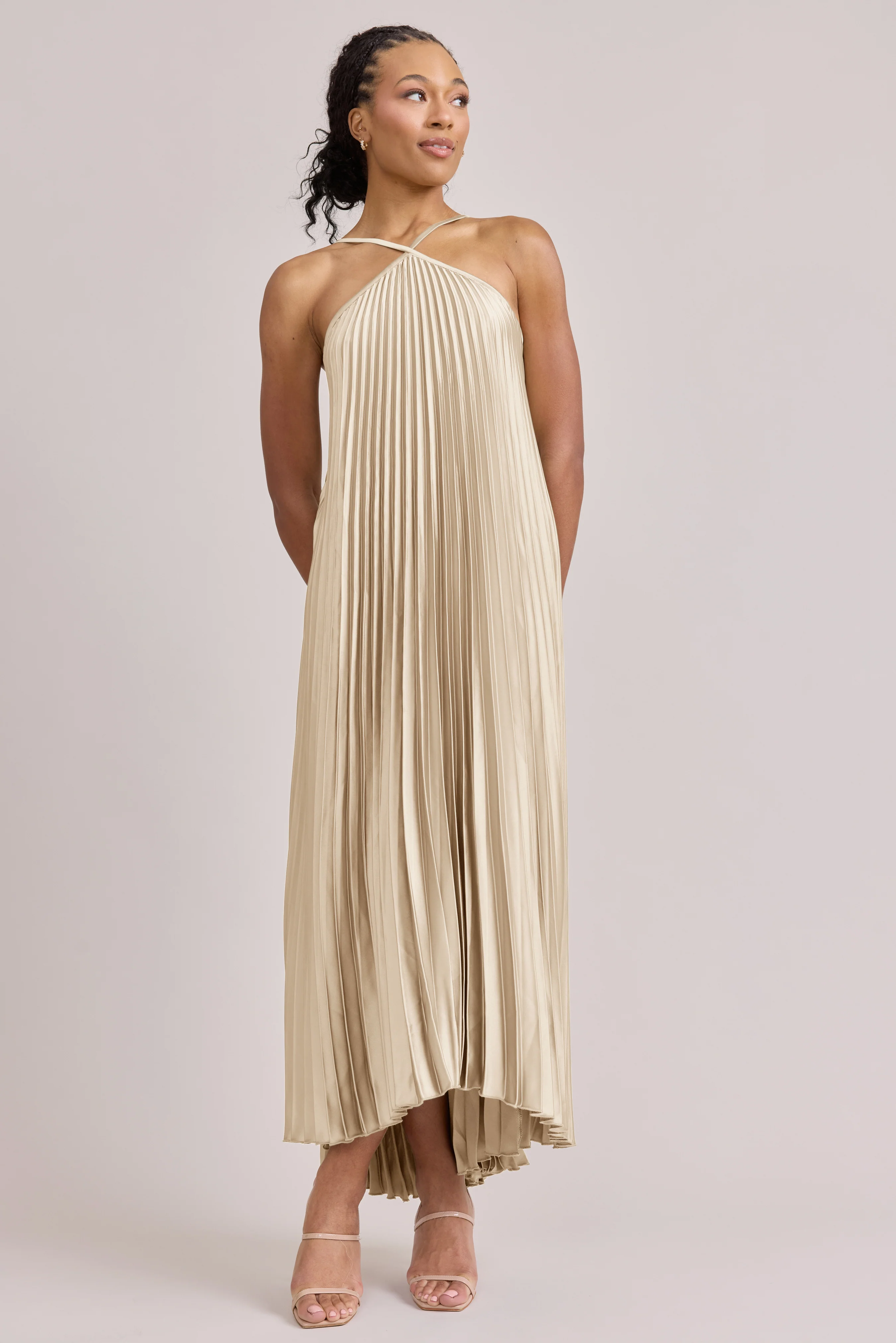 Rayne Satin Pleated Dress | Made To Order - Image 90