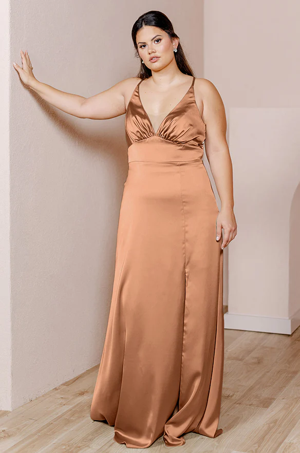 Sample Copper Carmen Satin Dress | Ready To Ship