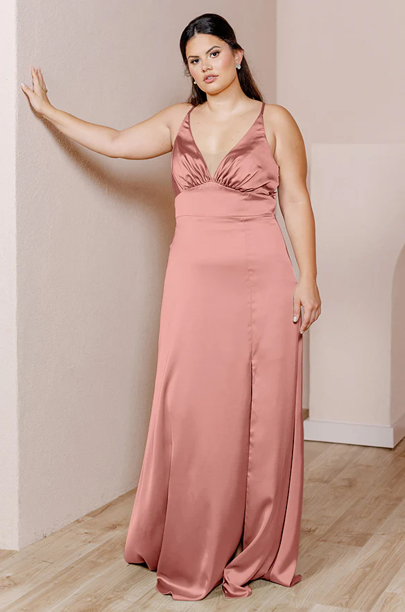 Sample Desert Rose Carmen Satin Dress | Ready To Ship