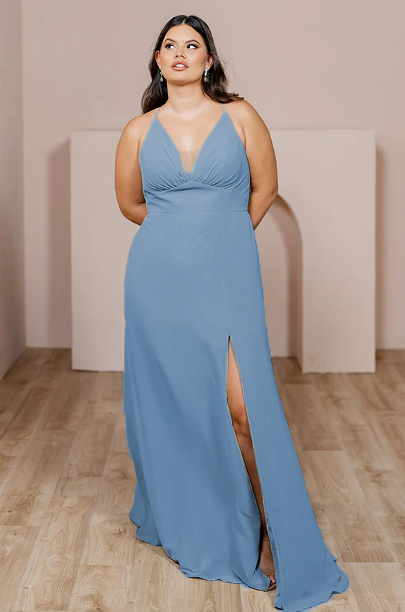 Sample French Blue Carmen Chiffon Dress | Ready To Ship