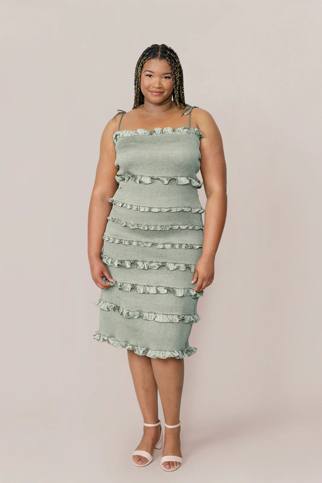 Sample Sage Natalia Satin Shirring Dress | Ready To Ship