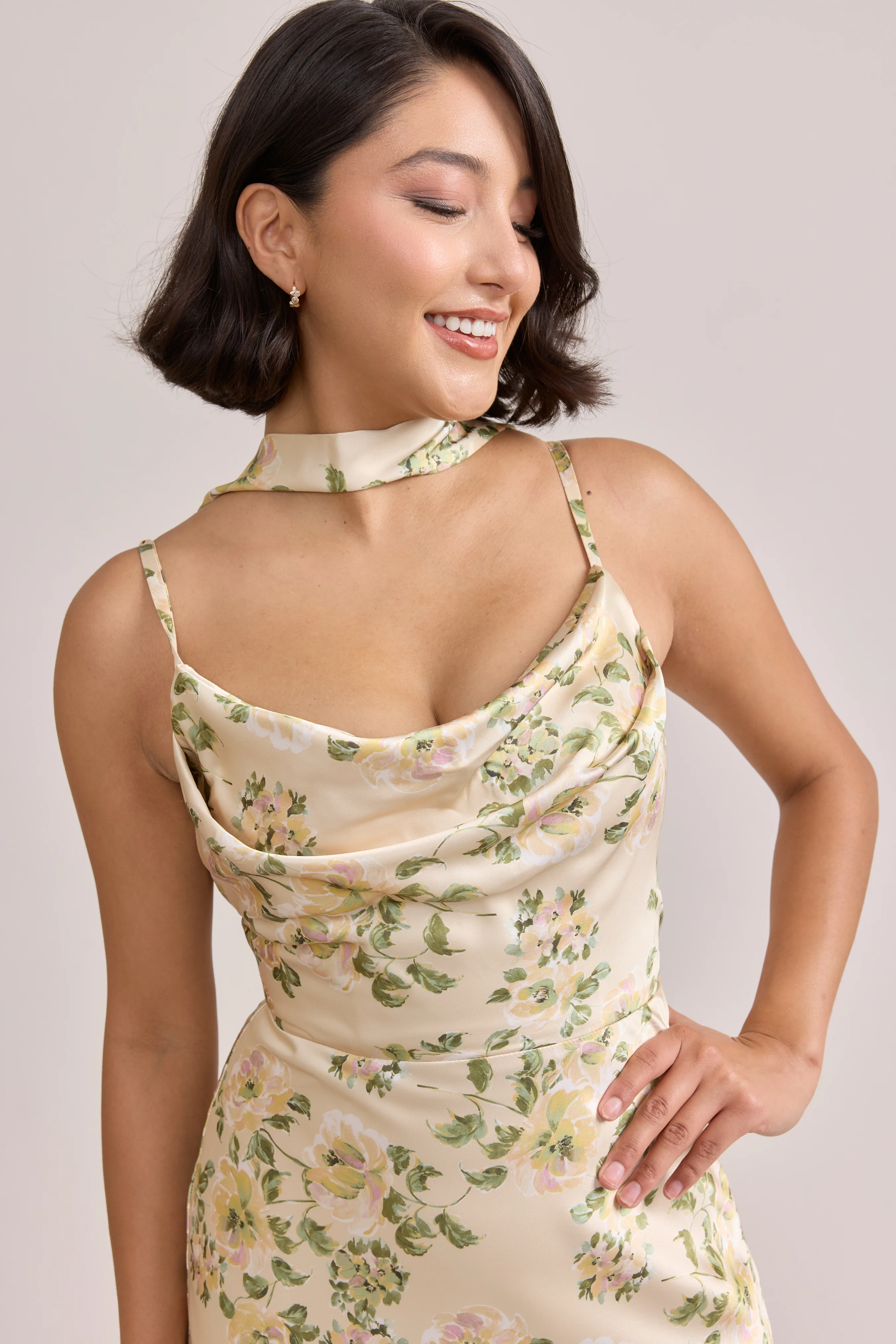 Satin Floral Print Skinny Scarf | Made To Order - Image 33