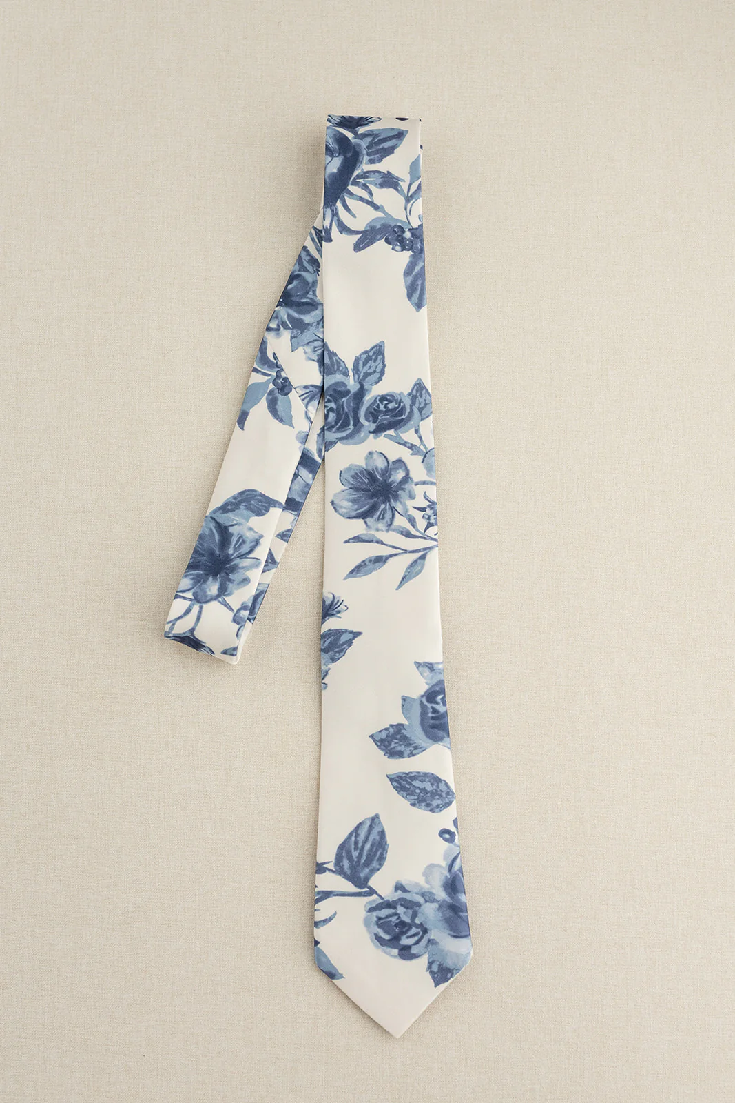 Satin Floral Print Tie | Ready To Ship | Dusty Blue Bouquet