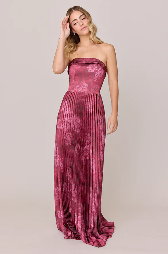 Saylor Satin Pleated Floral Print Dress | Made To Order - Image 11