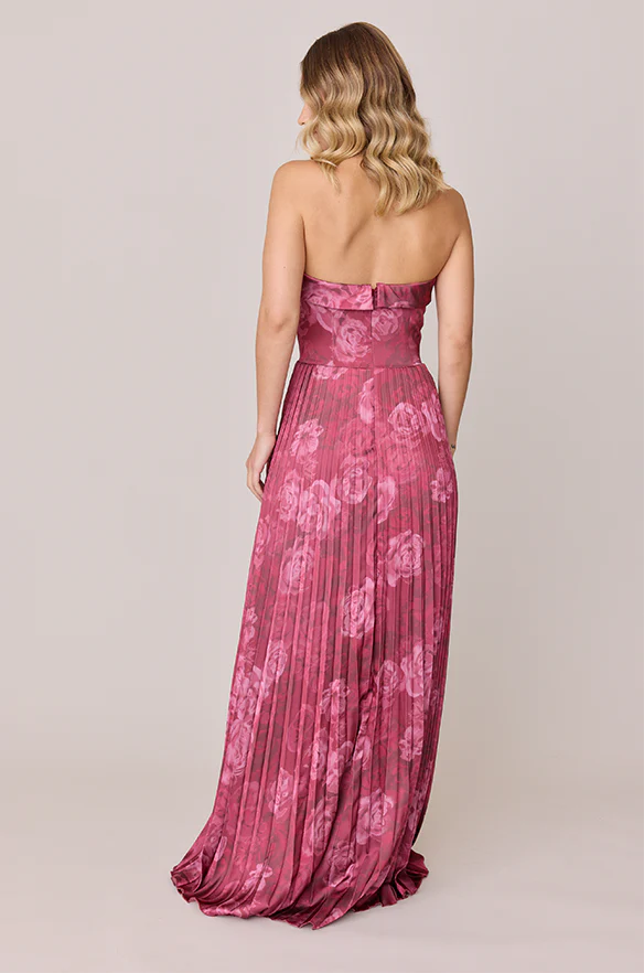 Saylor Satin Pleated Floral Print Dress | Made To Order - Image 12