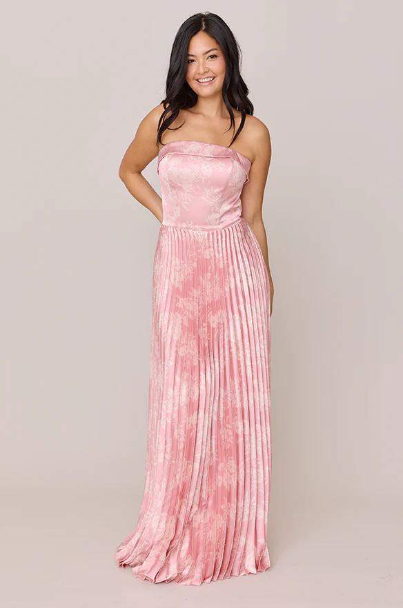 Saylor Satin Pleated Floral Print Dress | Made To Order - Image 13