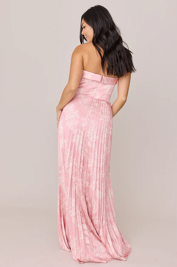 Saylor Satin Pleated Floral Print Dress | Made To Order - Image 14
