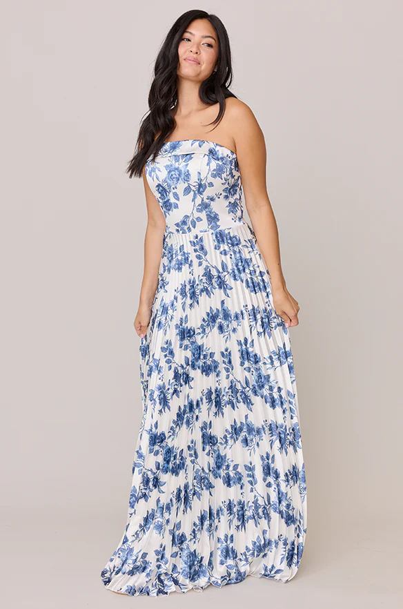 Saylor Satin Pleated Floral Print Dress | Made To Order - Image 19