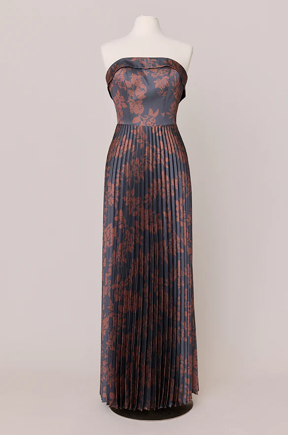 Saylor Satin Pleated Floral Print Dress | Made To Order - Image 29