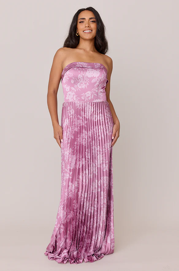 Saylor Satin Pleated Floral Print Dress | Made To Order - Image 30