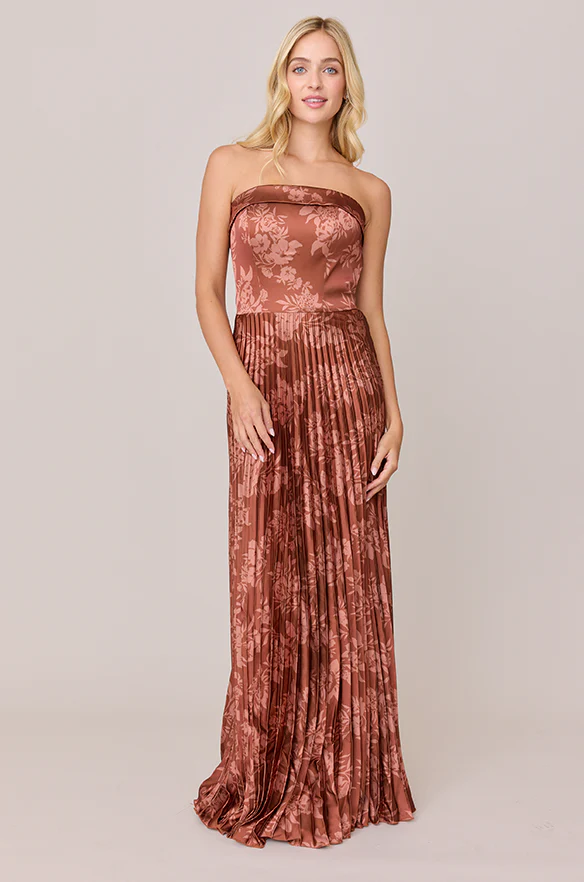 Saylor Satin Pleated Floral Print Dress | Made To Order - Image 36