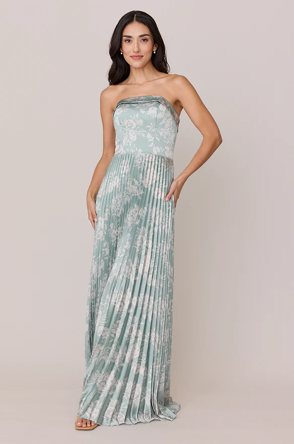 Saylor Satin Pleated Floral Print Dress | Made To Order - Image 38