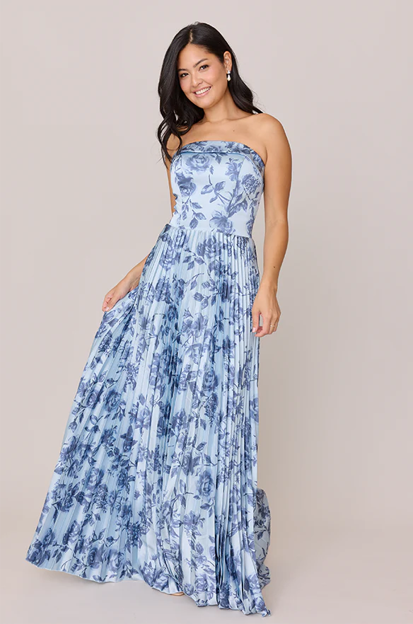 Saylor Satin Pleated Floral Print Dress | Made To Order - Image 44