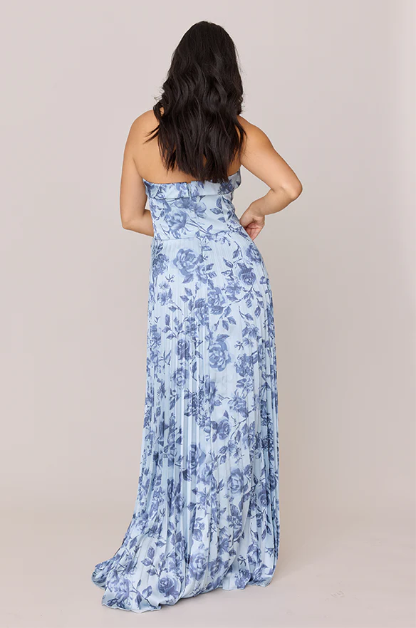 Saylor Satin Pleated Floral Print Dress | Made To Order - Image 45
