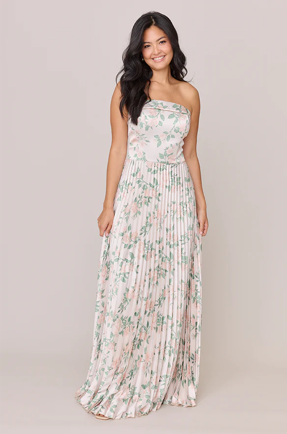 Saylor Satin Pleated Floral Print Dress | Made To Order - Image 46
