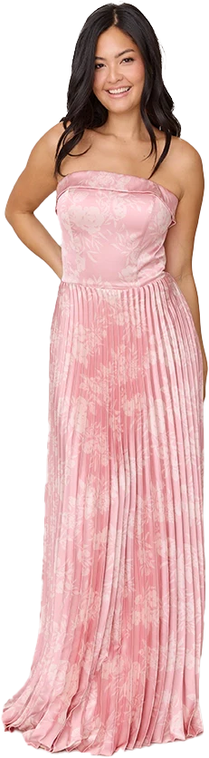 Saylor Satin Pleated Floral Print Dress | Made To Order - Image 49