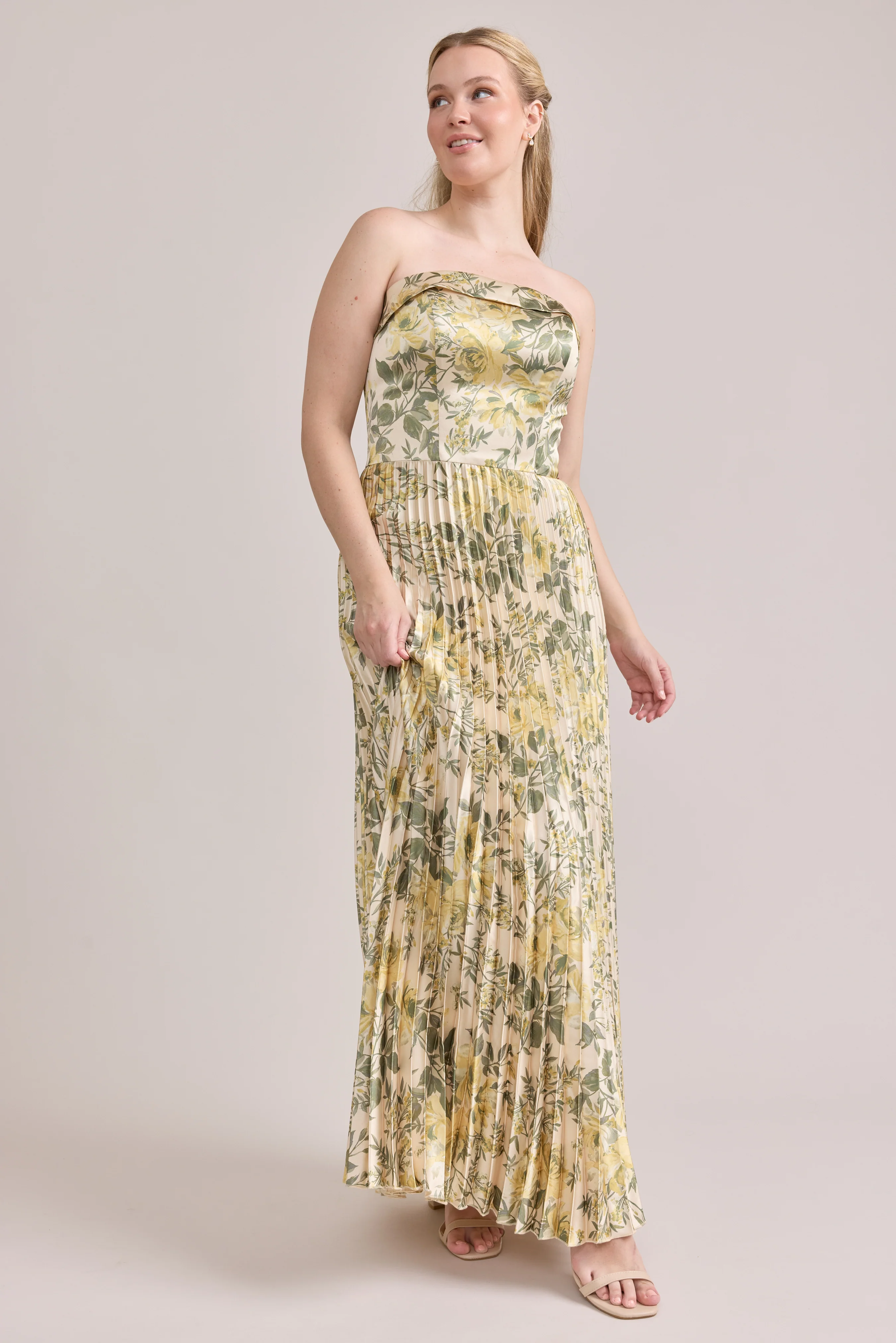 Saylor Satin Pleated Floral Print Dress | Made To Order - Image 74