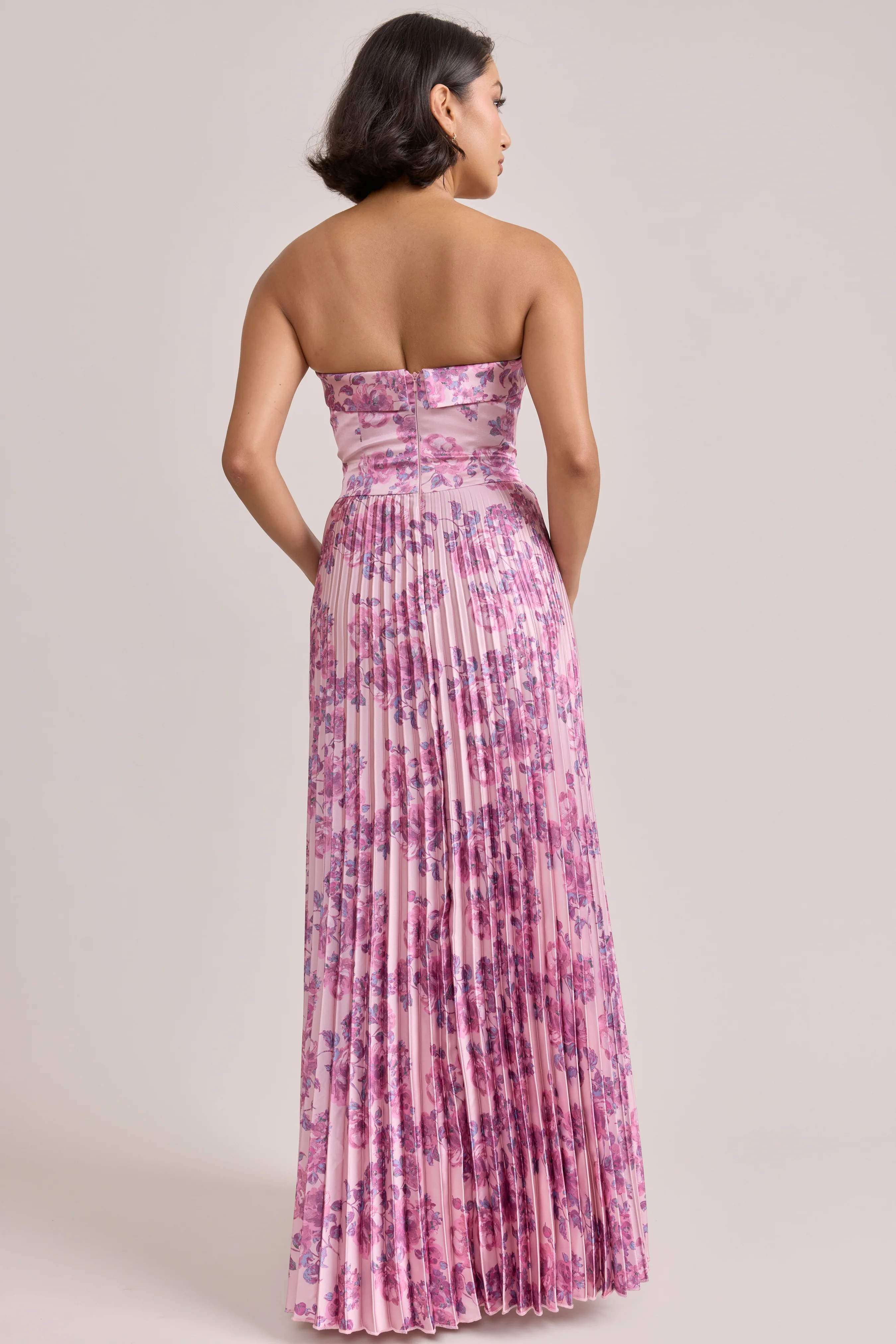 Saylor Satin Pleated Floral Print Dress | Made To Order - Image 77