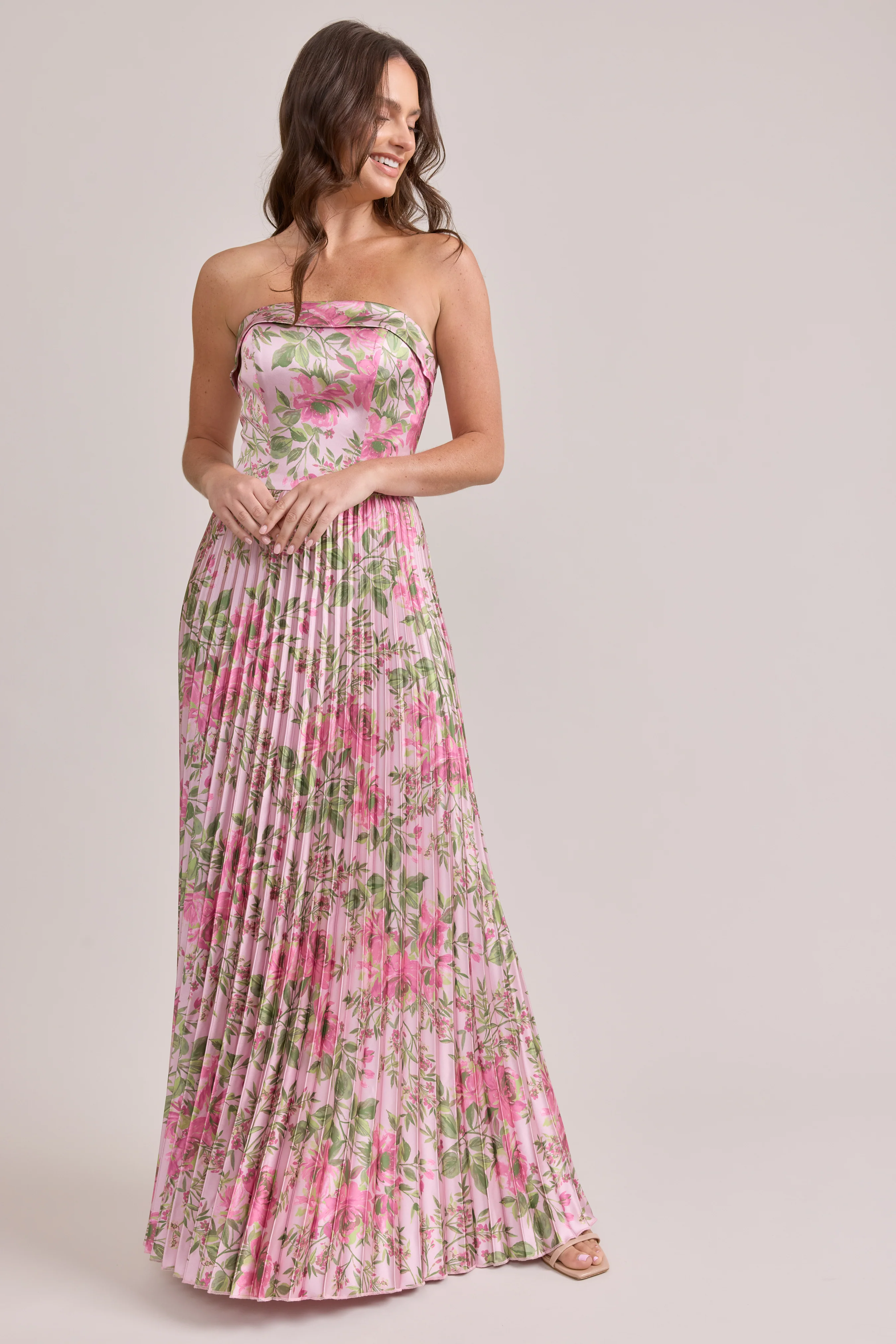 Saylor Satin Pleated Floral Print Dress | Made To Order - Image 83