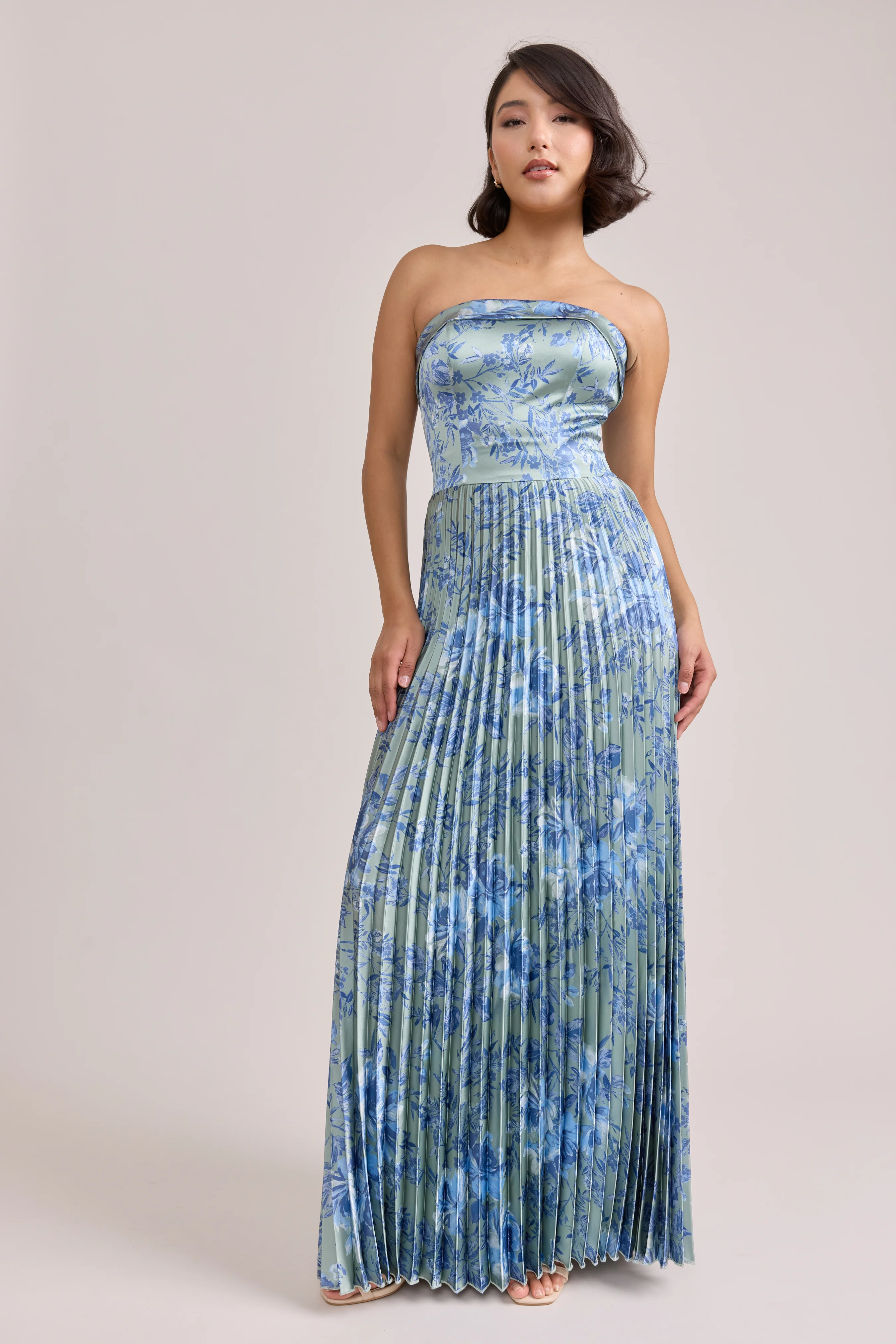 Saylor Satin Pleated Floral Print Dress | Made To Order - Image 87