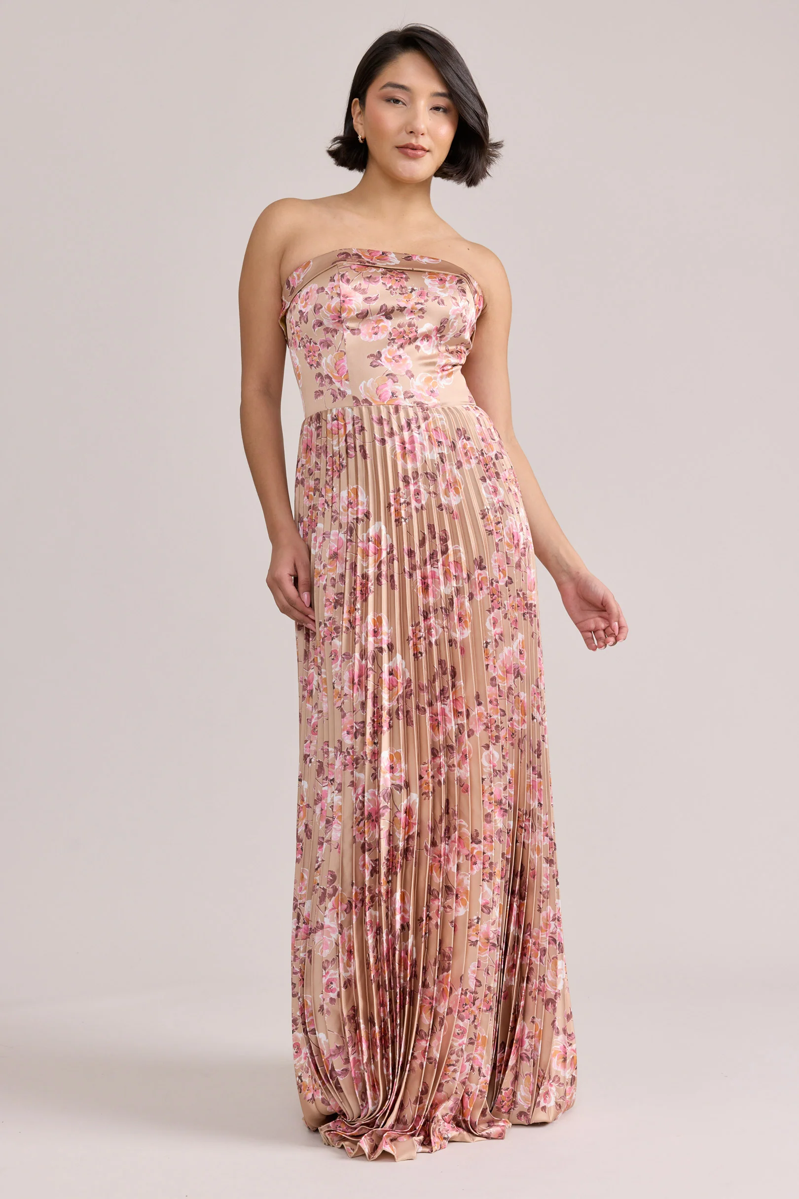 Saylor Satin Pleated Floral Print Dress | Made To Order - Image 93