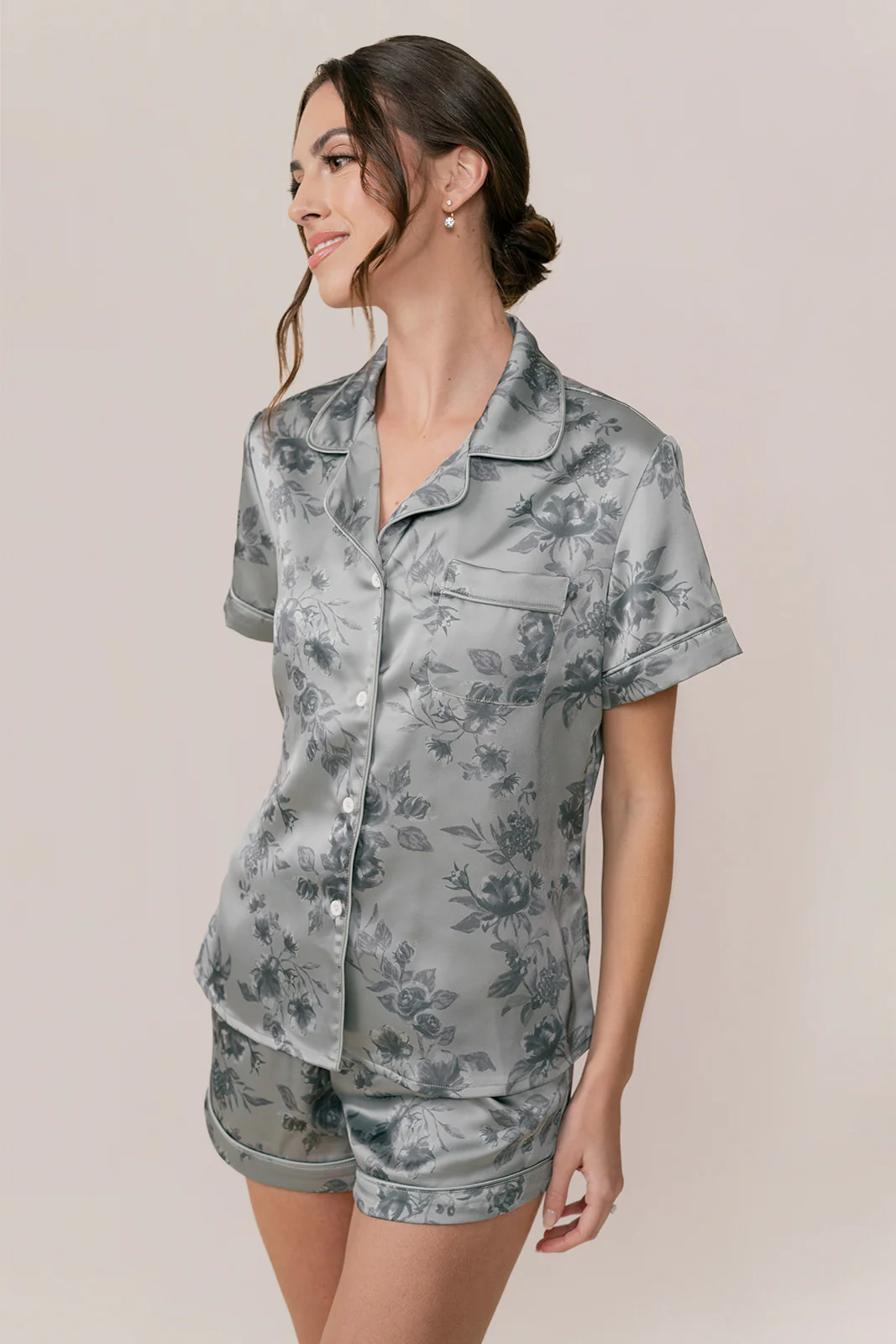 Sleepover Short Sleeve Satin Floral Print Top | Made To Order - Image 6