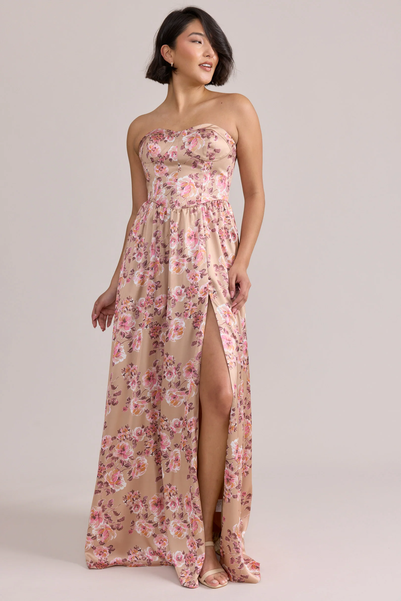 Sydney Satin Floral Print Dress | Made To Order - Image 35