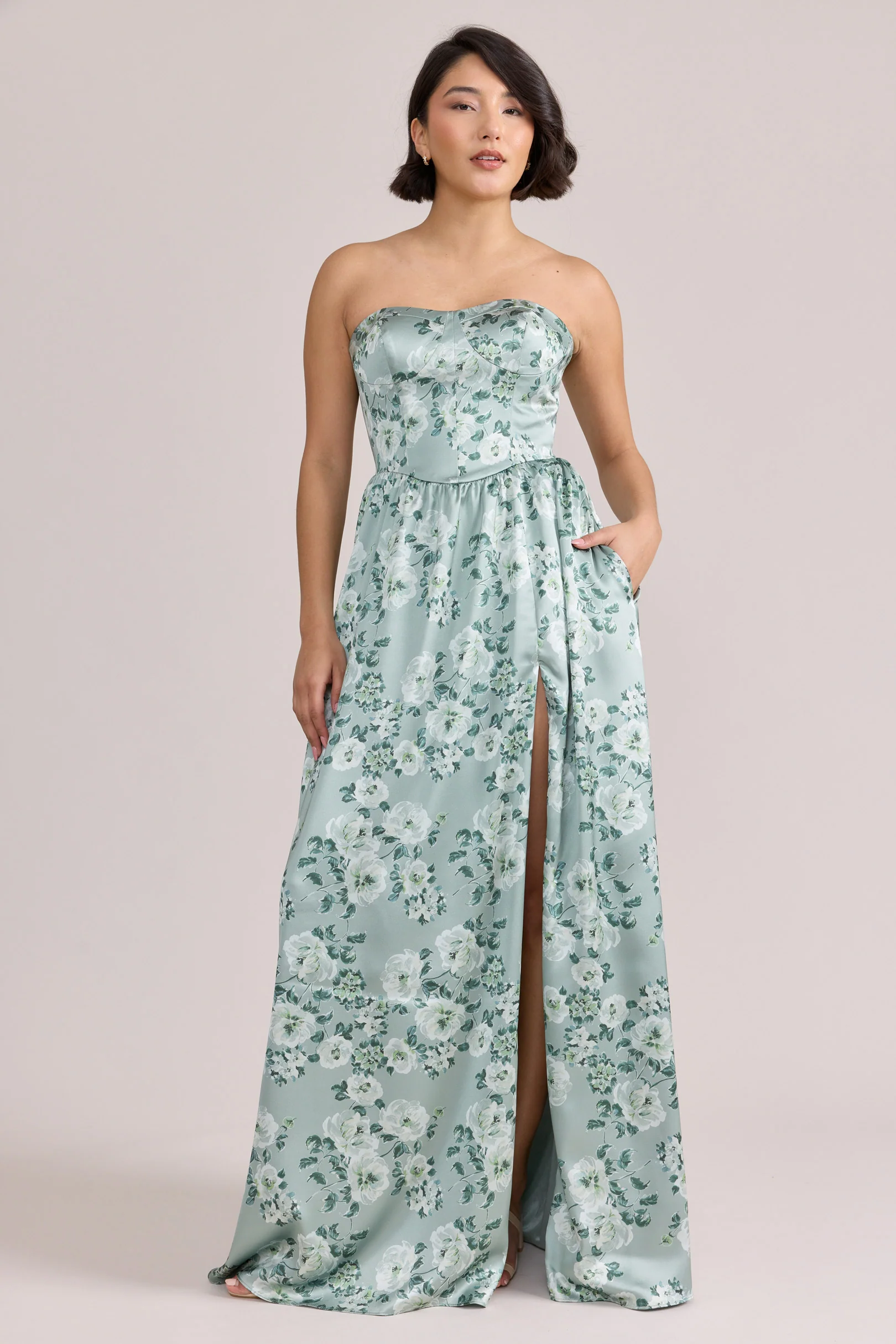 Sydney Satin Floral Print Dress | Made To Order - Image 37
