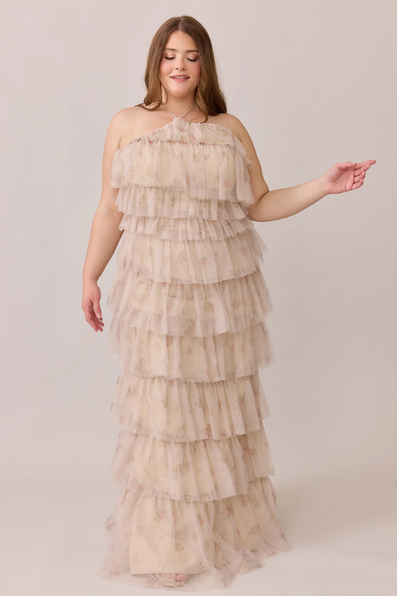 Tulle Floral Print Mega Swatch | Ready To Ship | Champagne Petit Rose - Image 2