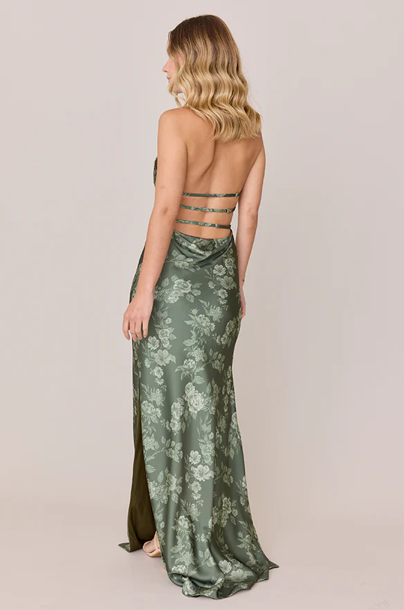 Veronica Satin Floral Print Dress | Made To Order - Image 2