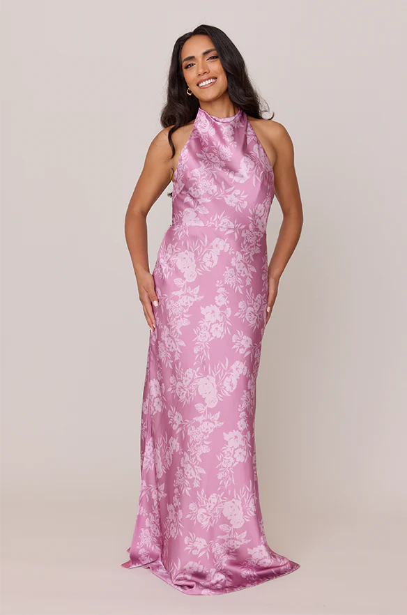 Veronica Satin Floral Print Dress | Made To Order - Image 24
