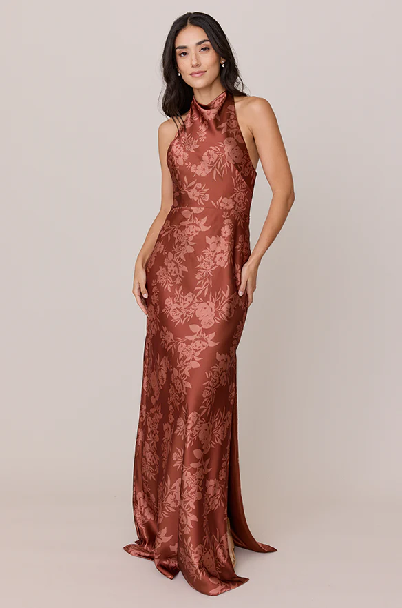 Veronica Satin Floral Print Dress | Made To Order - Image 29