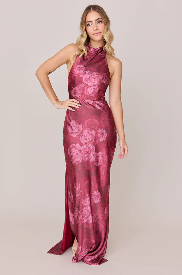 Veronica Satin Floral Print Dress | Made To Order - Image 3