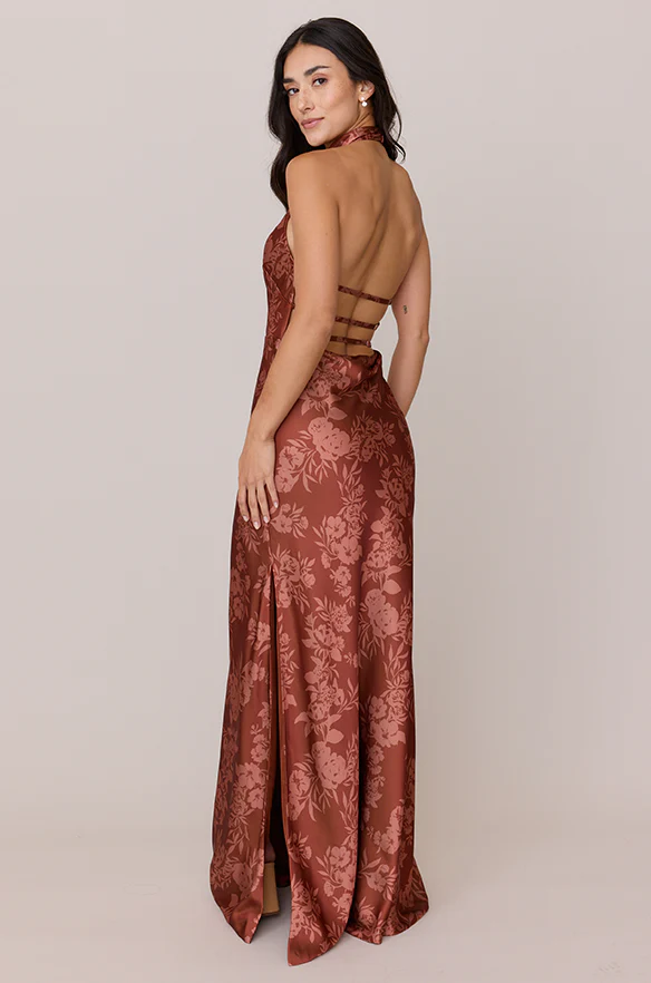 Veronica Satin Floral Print Dress | Made To Order - Image 30