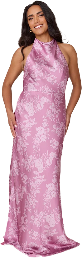 Veronica Satin Floral Print Dress | Made To Order - Image 56