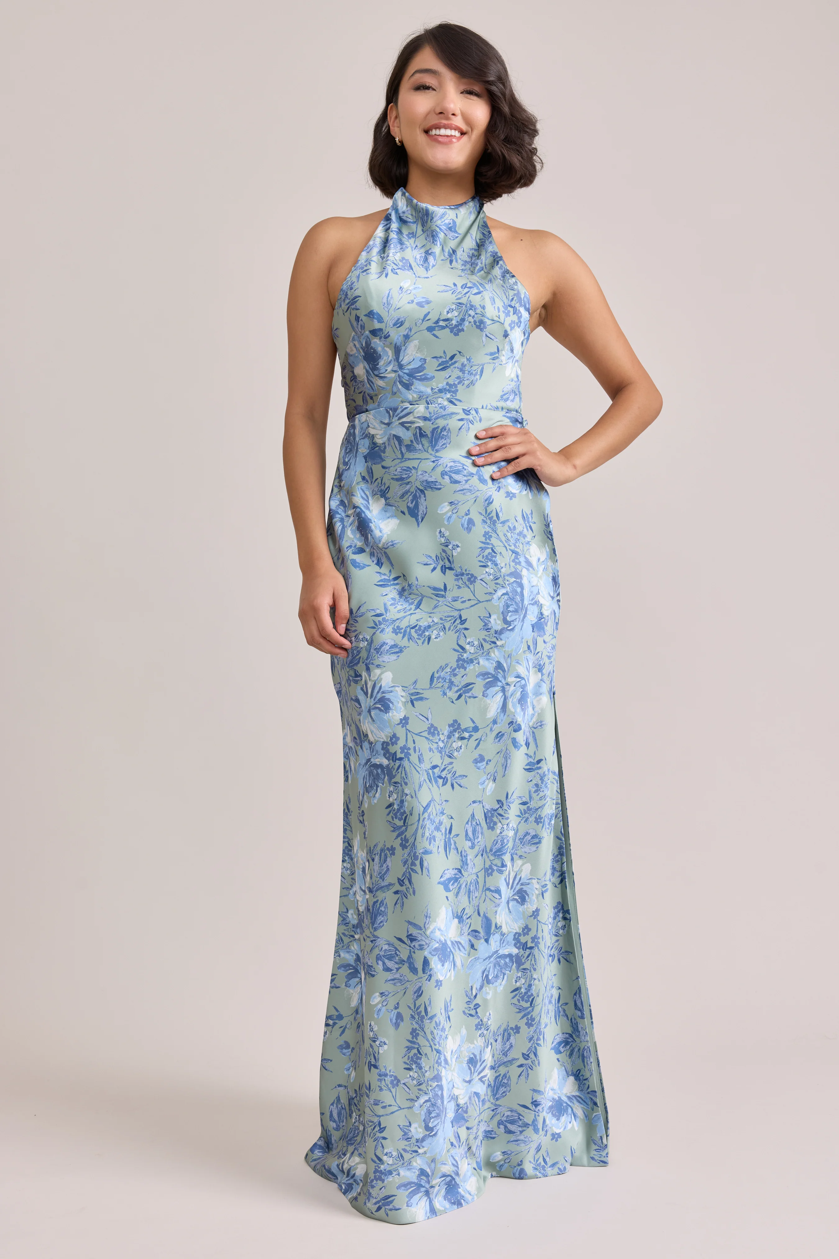 Veronica Satin Floral Print Dress | Made To Order - Image 79