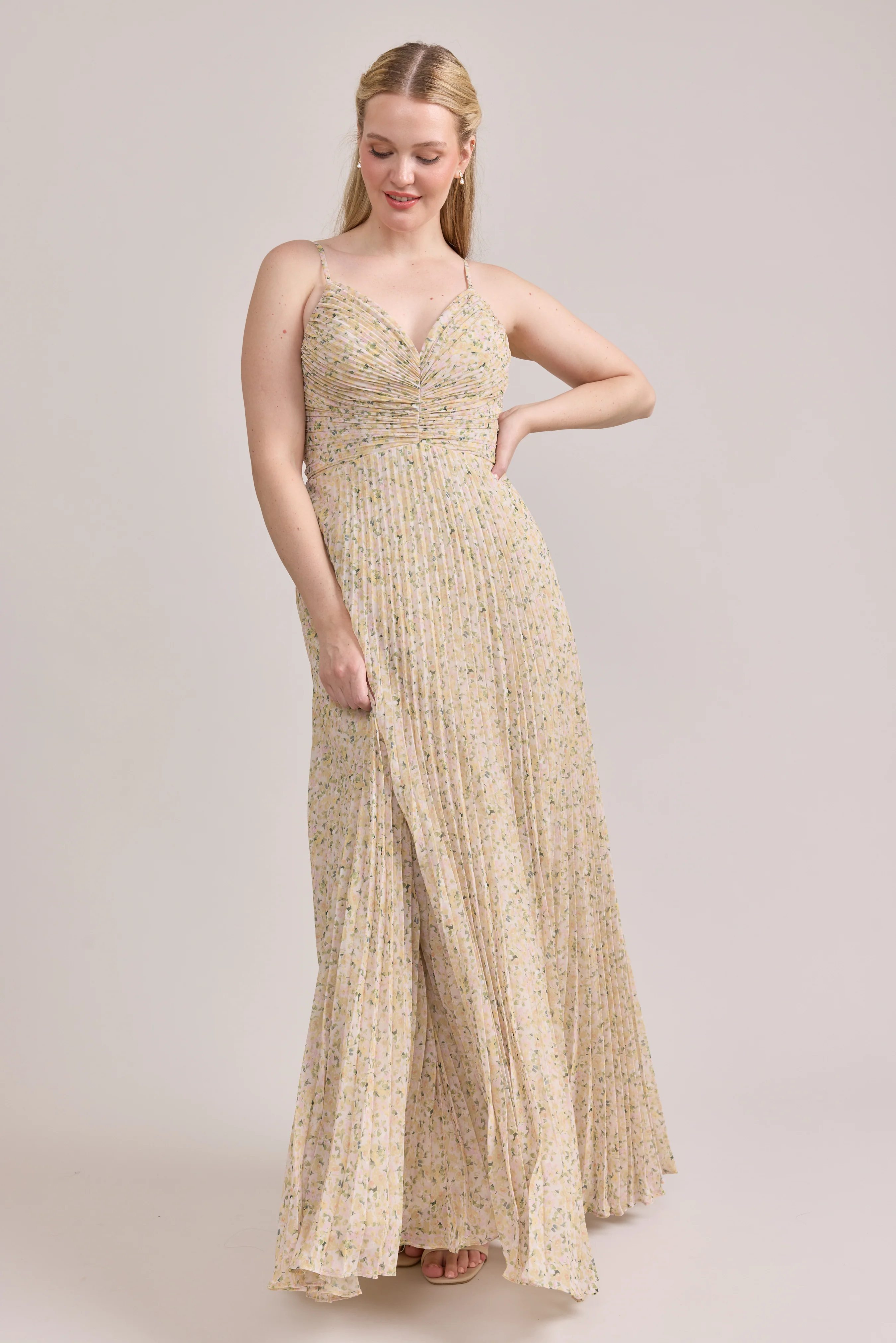 Vivian Chiffon Pleated Floral Print Dress | Made To Order - Image 37