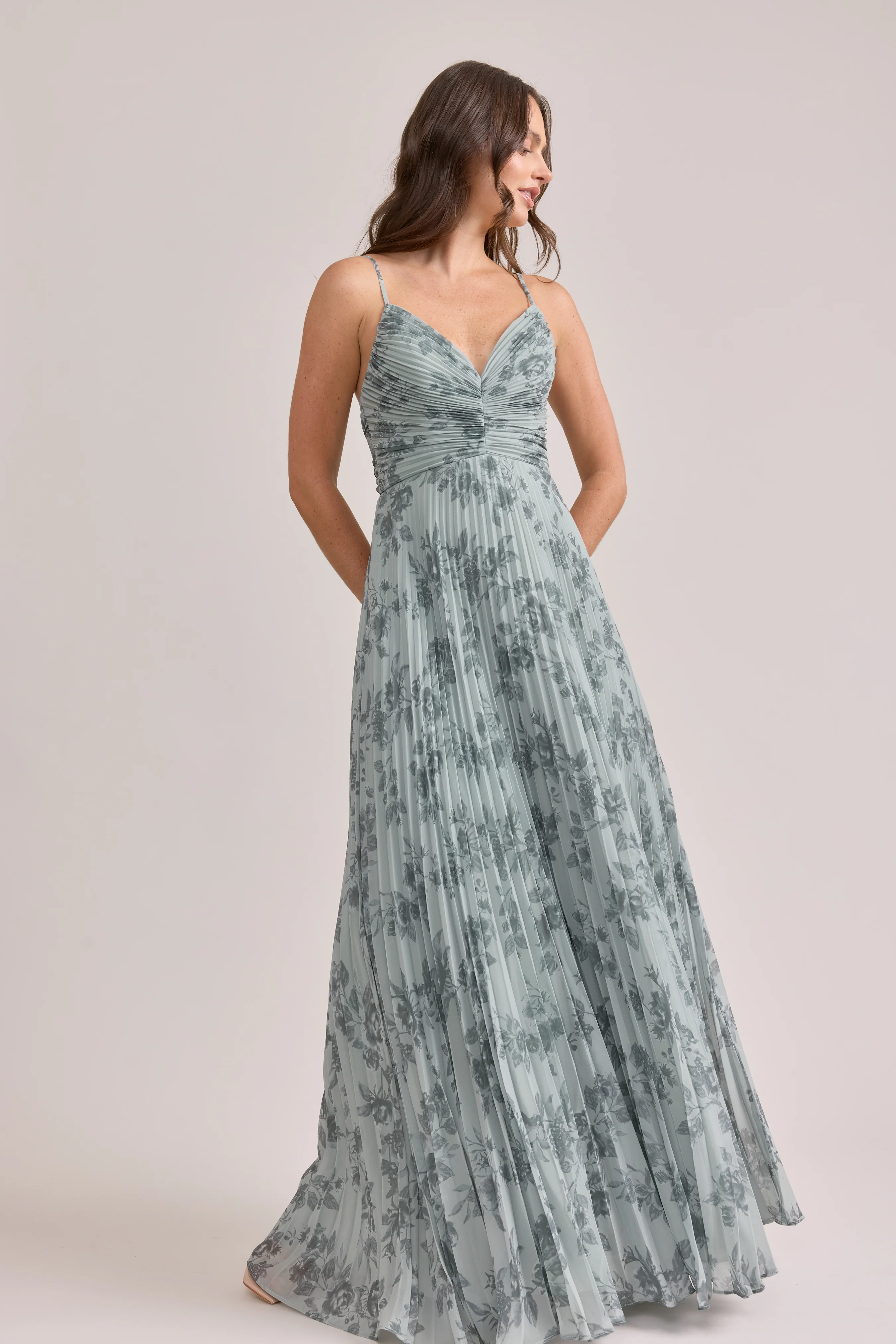 Vivian Chiffon Pleated Floral Print Dress | Made To Order - Image 42